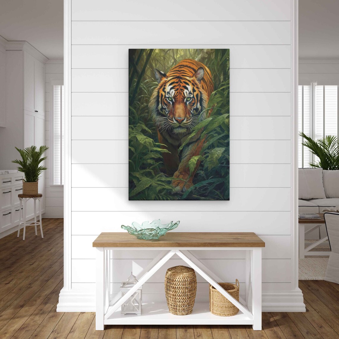 Tiger Stalking Through Lush Jungle Piercing Eyes Wildlife Art Poster - Image 3