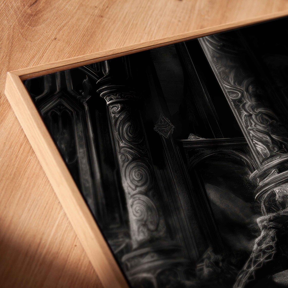 Gothic Throne Room Dark Castle Ornate Pillars Ink Art Halloween Wall Poster - Image 2