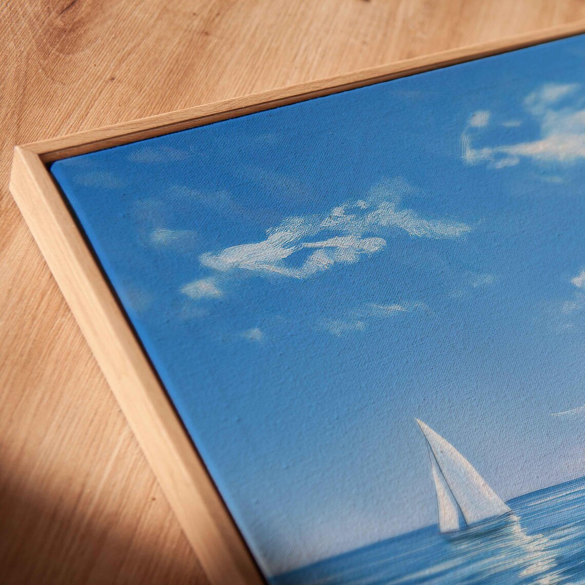 White Sailboats Gliding Across Bright Blue Ocean Sunny Day Painting Poster - Image 2