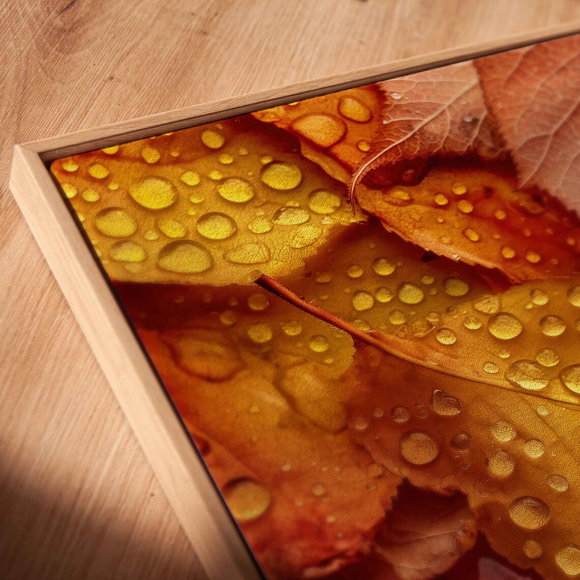 Dew Covered Colorful Autumn Leaves Close Up Macro Nature Photo Poster - Image 2