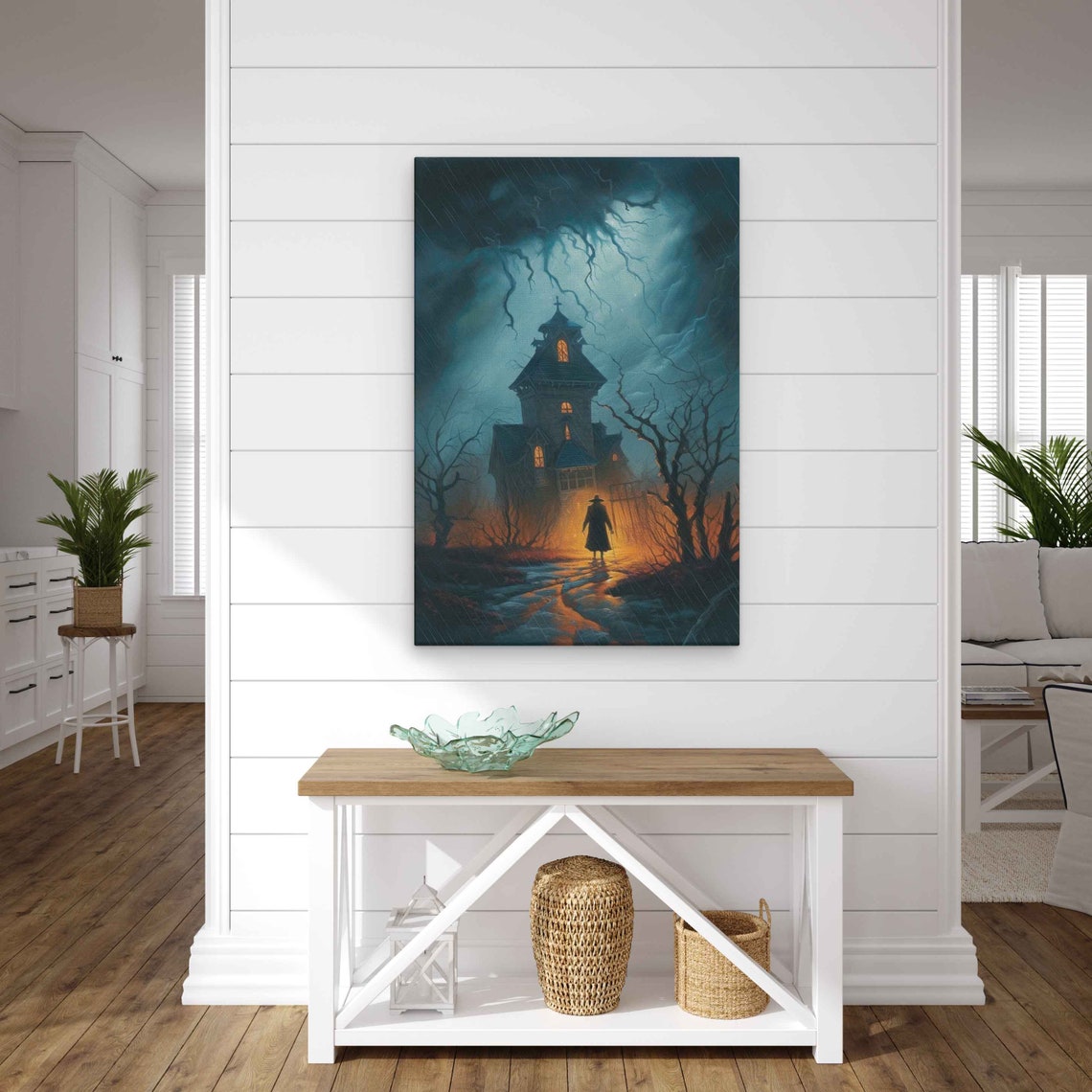 Haunted Victorian House Storm Night Lantern Figure Gothic Art Poster - Image 4