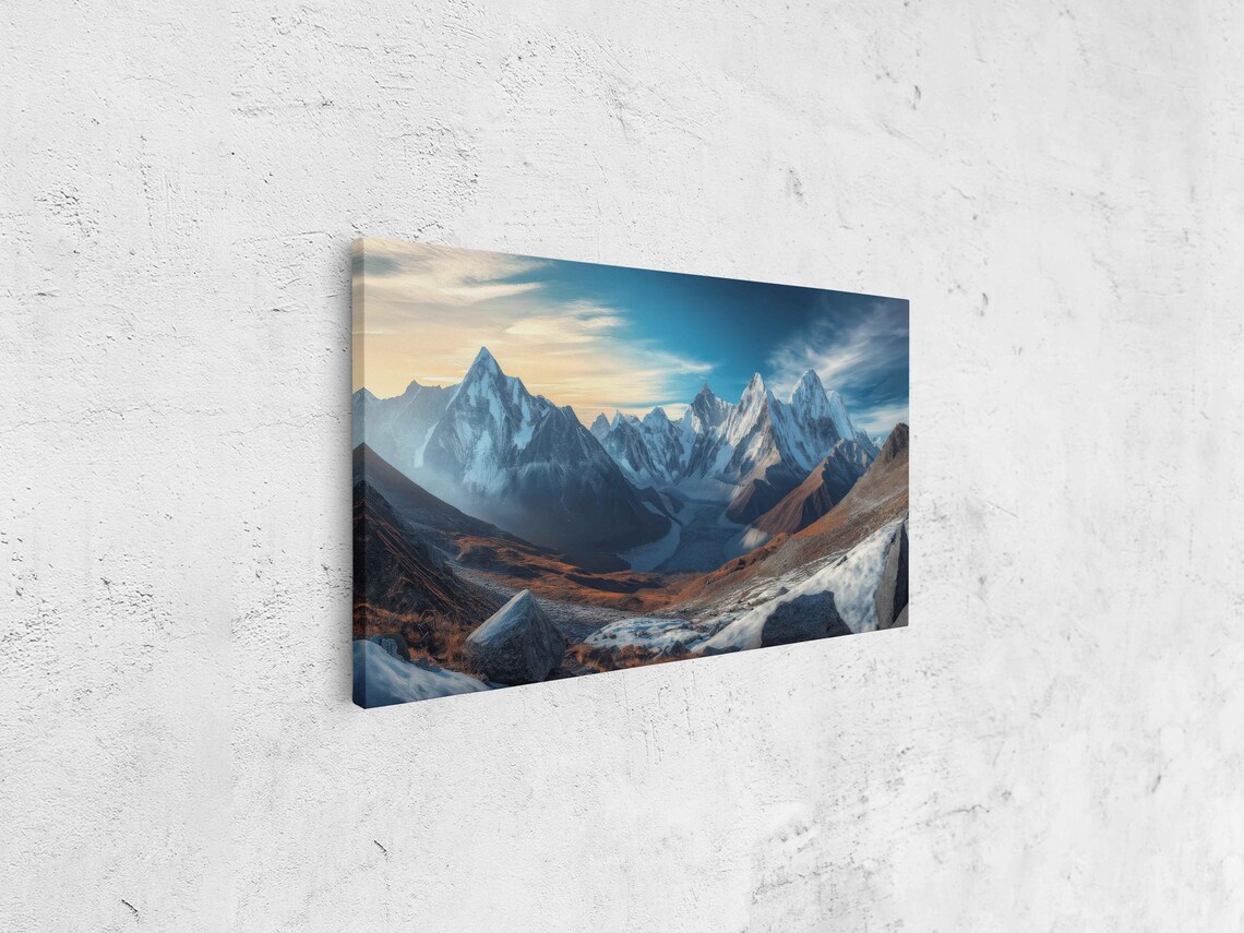 Himalayan Mountain Range Wall Art Print Panoramic Acrylic Landscape Snowy Peaks Golden Sunlight - Image 4