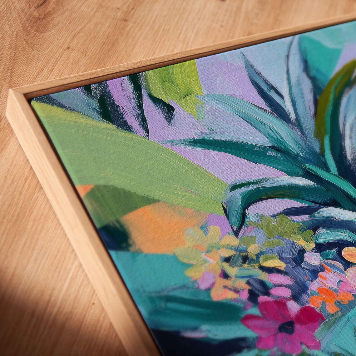 Two Pineapples Bright Flowers Palm Fronds Colorful Tropical Art Poster - Image 2