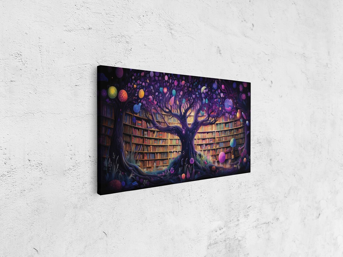 Colorful Tree Of Knowledge Fantasy Library Glowing Orbs Acrylic Art Print - Image 4