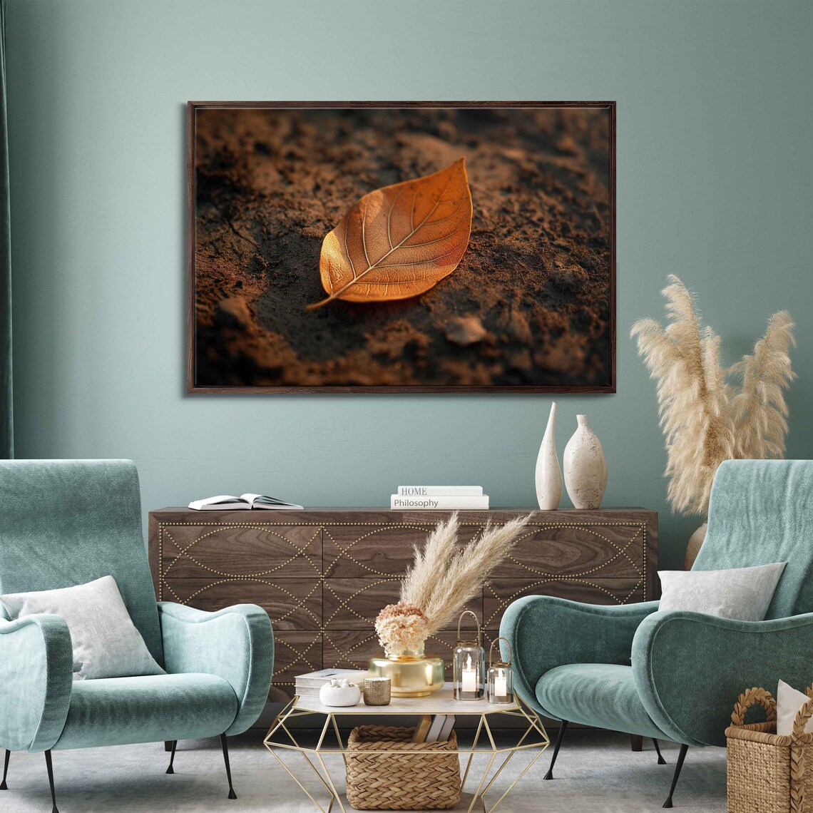 Golden Leaf Resting On Dark Rich Soil Close Up Nature Photo Poster - Image 3
