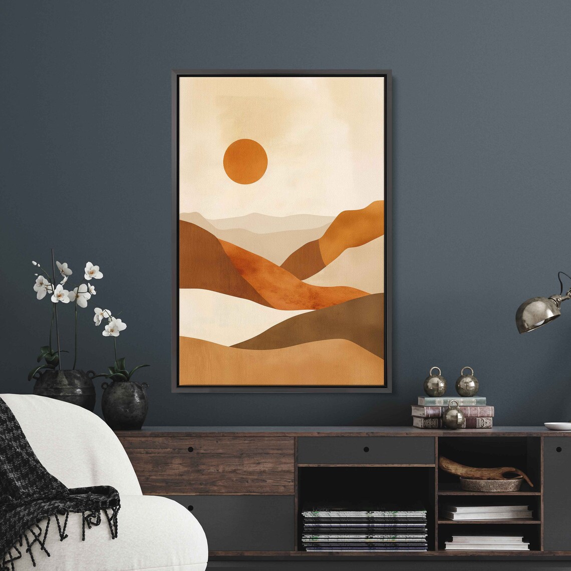 Neutral Desert Boho Style Wall Art Print Minimalist Design Abstract Shapes Desert Moon Eclectic Print Ready To Hang - Image 2