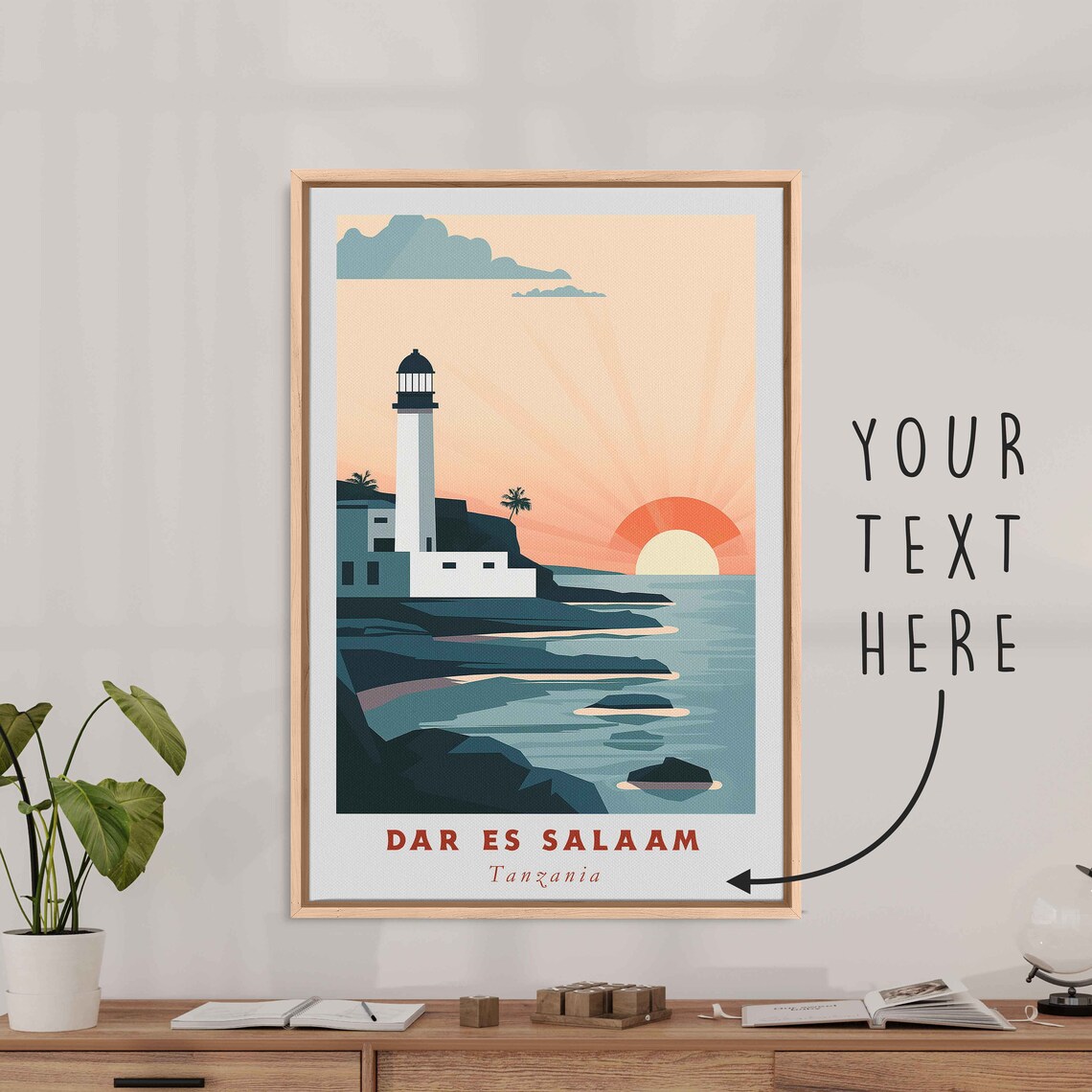 Dar Es Salaam Tanzania Lighthouse Rocky Coast Sunset Travel Poster