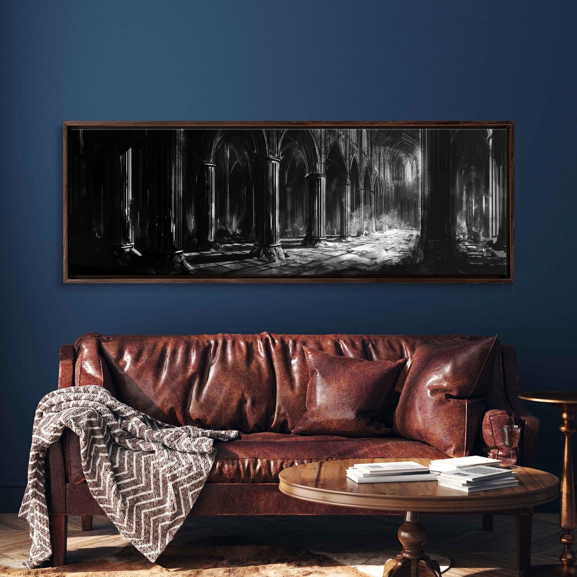 Gothic Cathedral Interior With Towering Dark Arches Ink Painting Wall Art Poster - Image 3