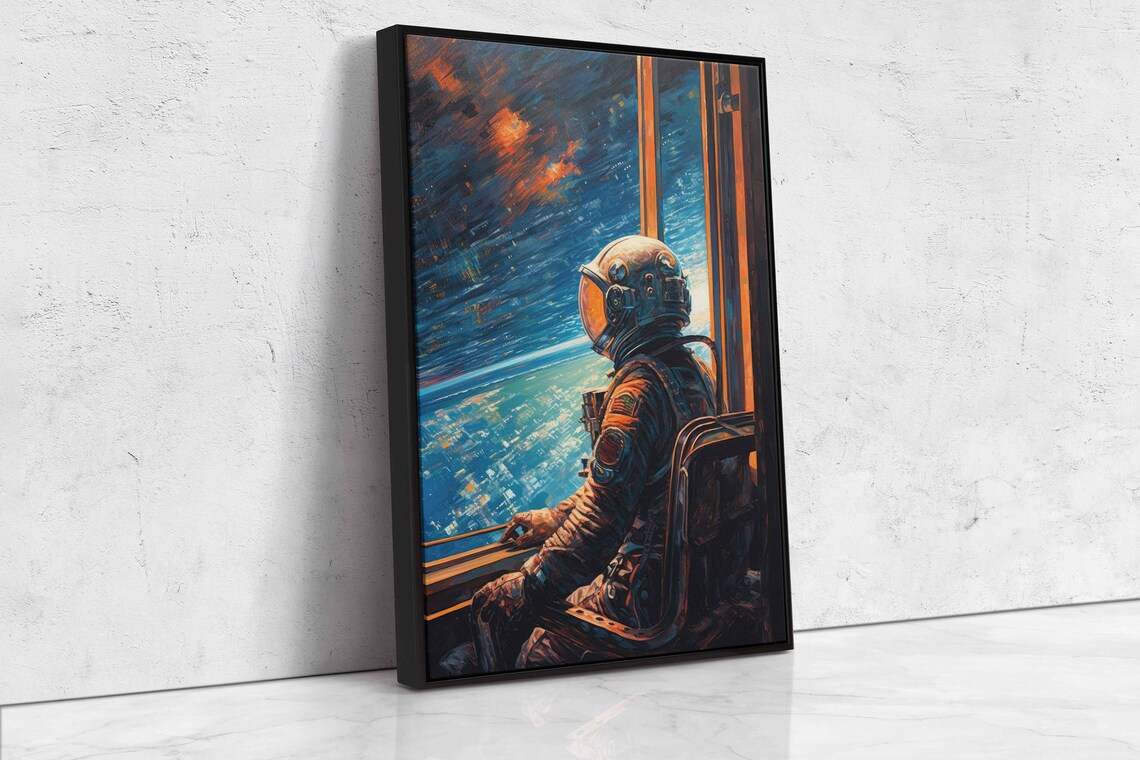 Astronaut Gazing Through Window at Earth Vibrant Space Painting Wall Art - Image 4