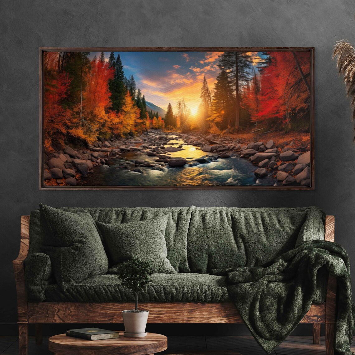 Sunset Autumn Forest Rocky Stream Fiery Fall Foliage Nature Poster