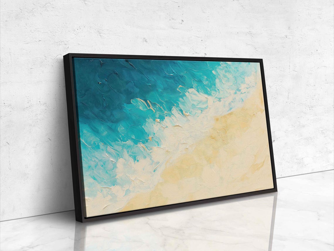 Aerial Beach Turquoise Waves Golden Sand Ocean Coastline Art Poster - Image 4