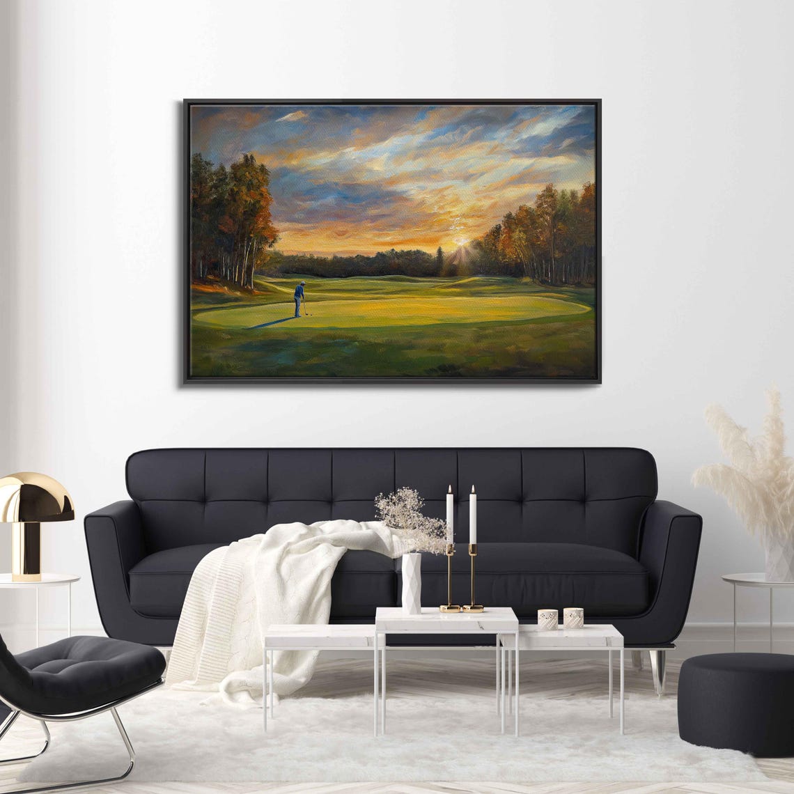 Serene Morning Golf Course Wall Art Print Warm Sunrise Oil Painting - Image 3