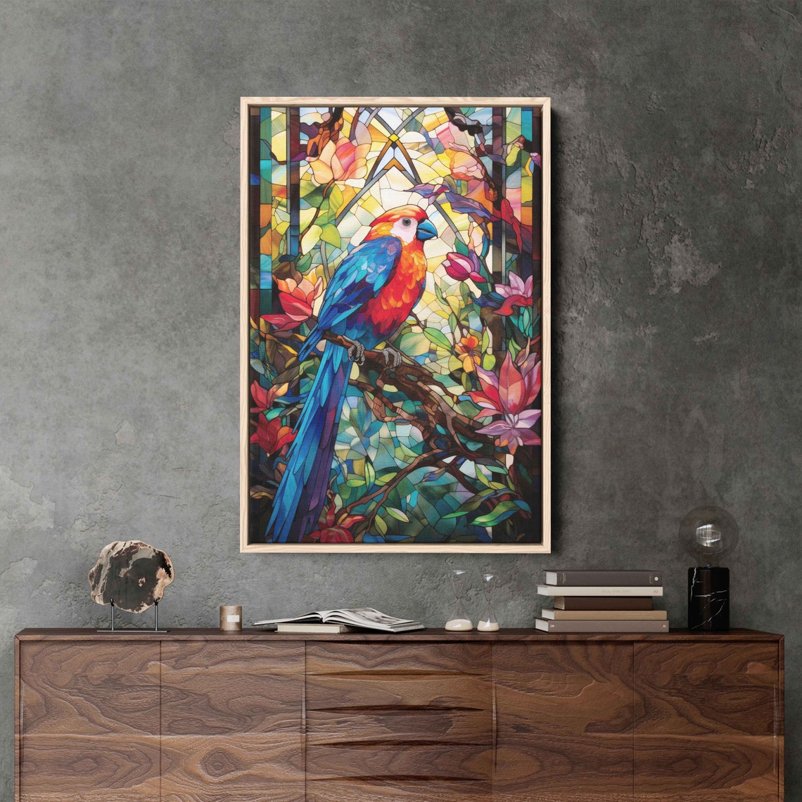 Colorful Mosaic Parrot Stained Glass Style Tropical Bird Vibrant Print - Image 3