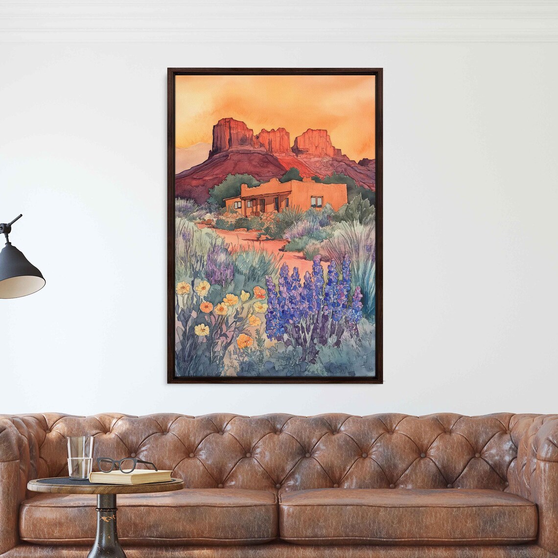 Adobe Home Wildflower Garden Red Rock Buttes Sunset Watercolor Poster