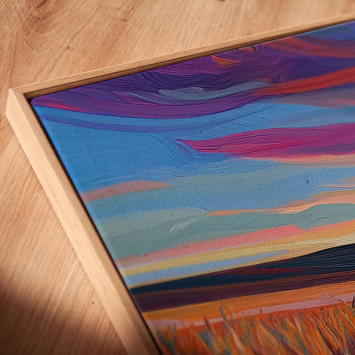 Grizzly Bear in Tall Prairie Grass Under Swirling Vivid Sunset Sky Oil Poster - Image 2