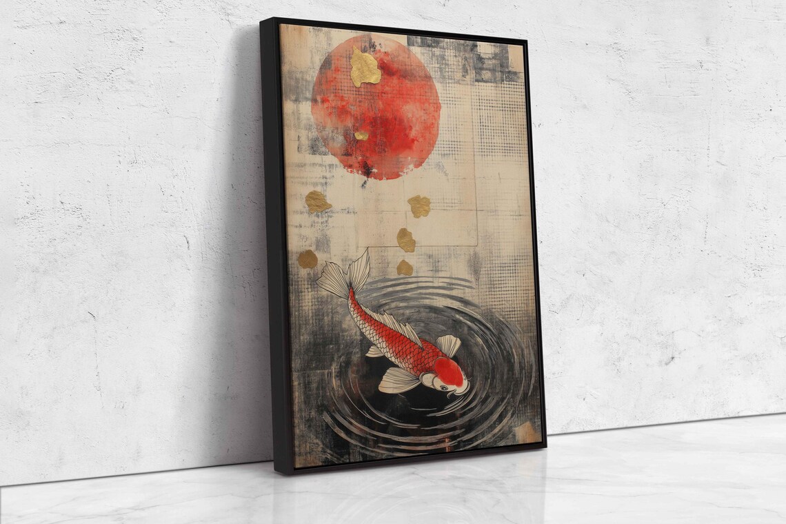 Koi Fish Pond Reflection, Whimsical Art Print - Image 2
