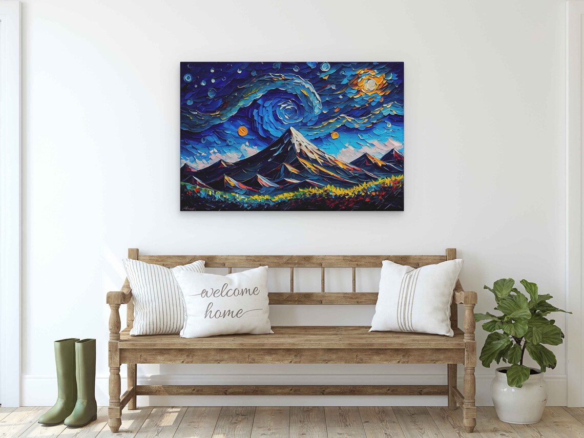 Van Gogh-Inspired Starry Night Mountain Art Print - Image 2