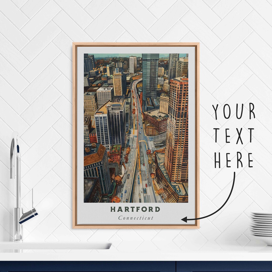 Hartford Connecticut Downtown Aerial Highway Skyline Daytime Poster
