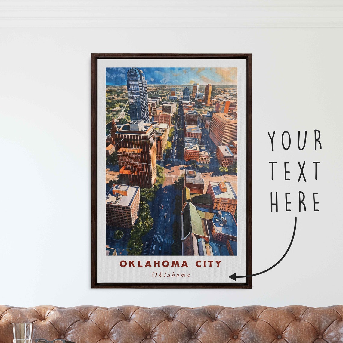 Oklahoma City Oklahoma Downtown Skyline Aerial Travel Poster