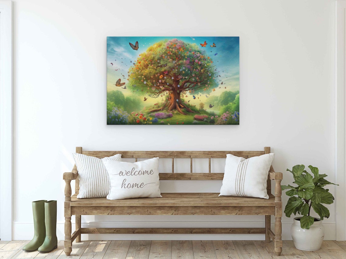 Pretty Butterfly Tree In Framed Print Nursery Decor Bright And Uplifting - Image 2
