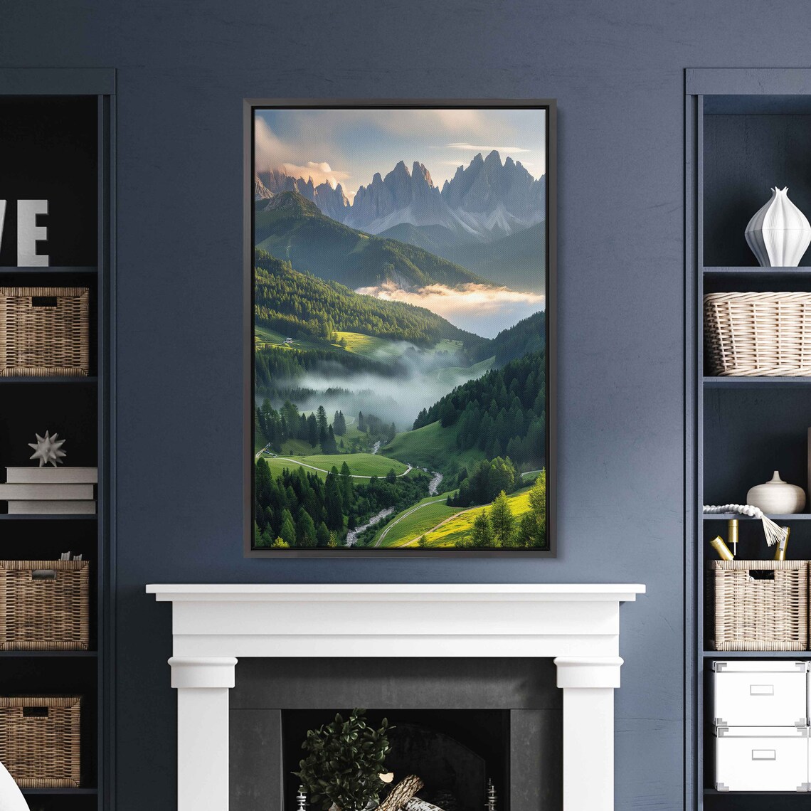 Sunlit Misty Forest Lush Greenery Mountain Ranges Cloudy Skies Wall Art Print Ready To Hang - Image 4