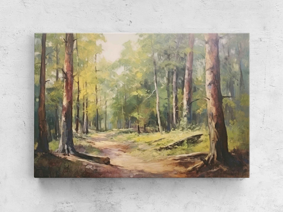 Sunlit Pine Forest Path Golden Light Woodland Wall Art Poster