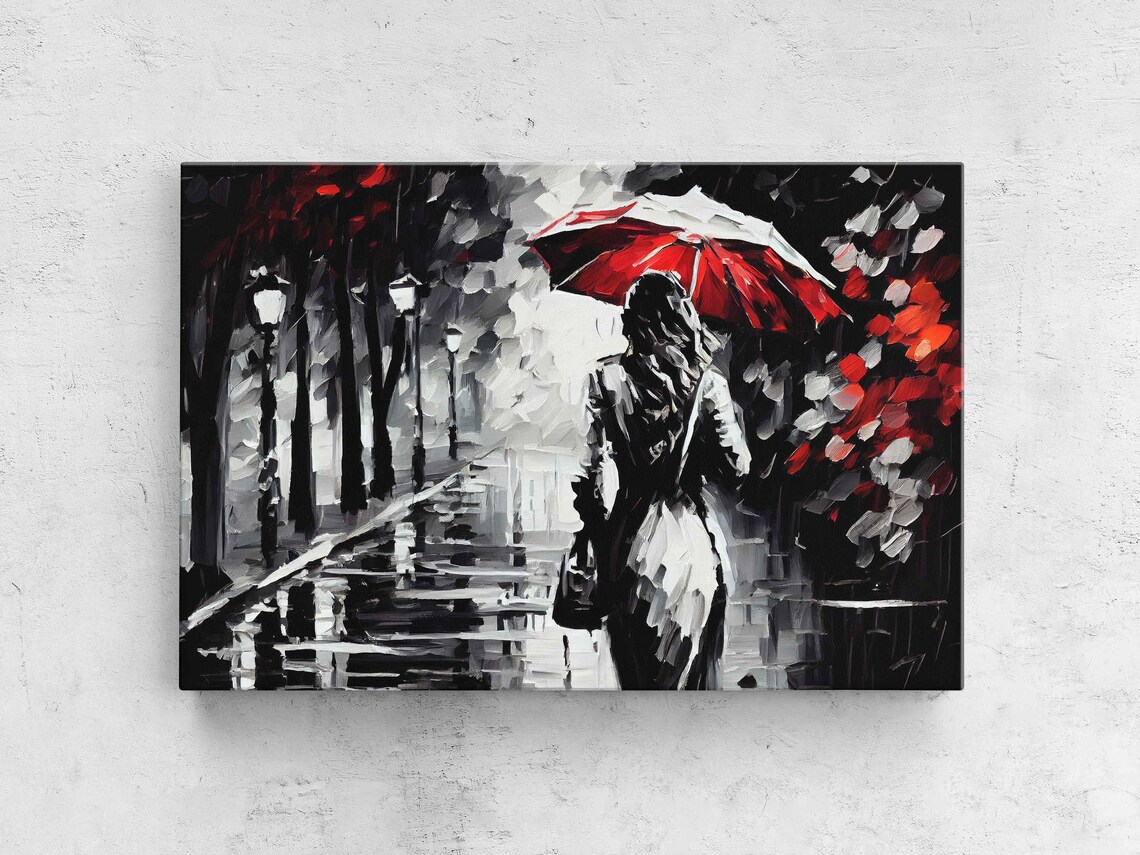 Woman With Umbrella in the Park, Oil Painting Print