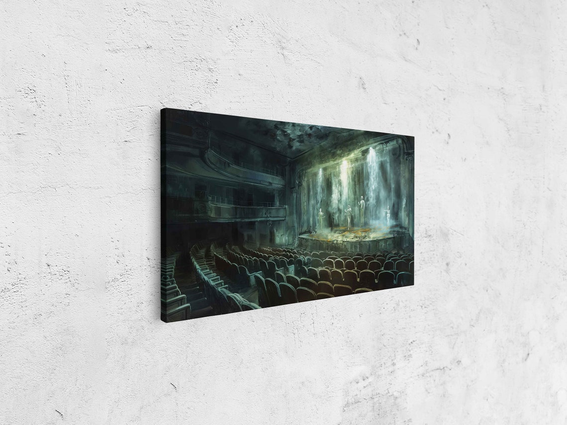 Ghostly Performers On Abandoned Theater Stage Moonlight Wall Art - Image 4