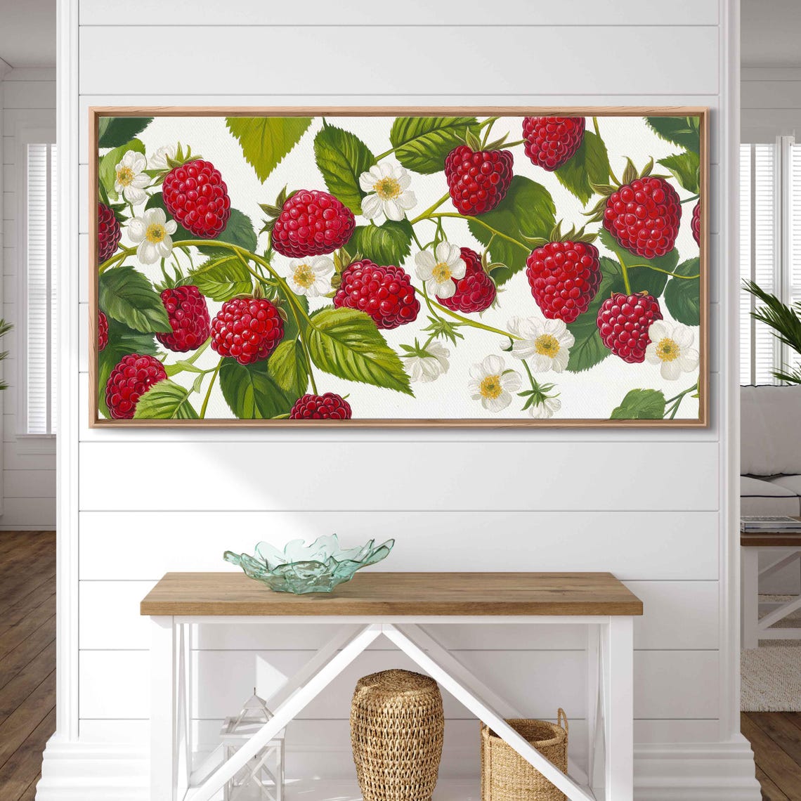 Red Raspberries With White Blossoms Botanical Illustration Print