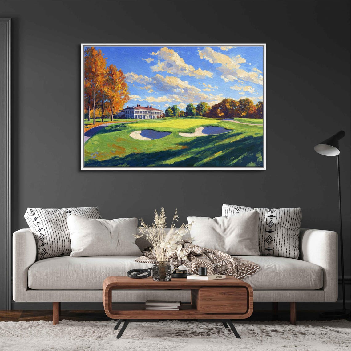 Golf Course With Clubhouse Autumn Trees And Sand Bunkers Art Poster - Image 3