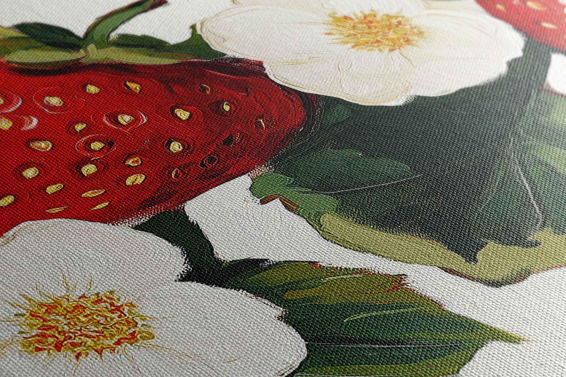Fresh Strawberries Vine White Blossoms Panoramic Kitchen Fruit Poster - Image 2