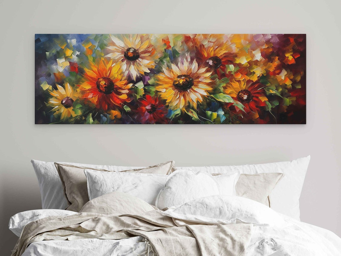 Wildflower Daisy Field Panoramic Palette Knife Colorful Art Poster