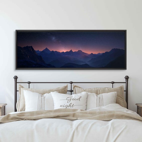 Starry Night Sky Over Rugged Mountain Terrain Wall Art Print Nature Photo Dramatic Sky Ready To Hang