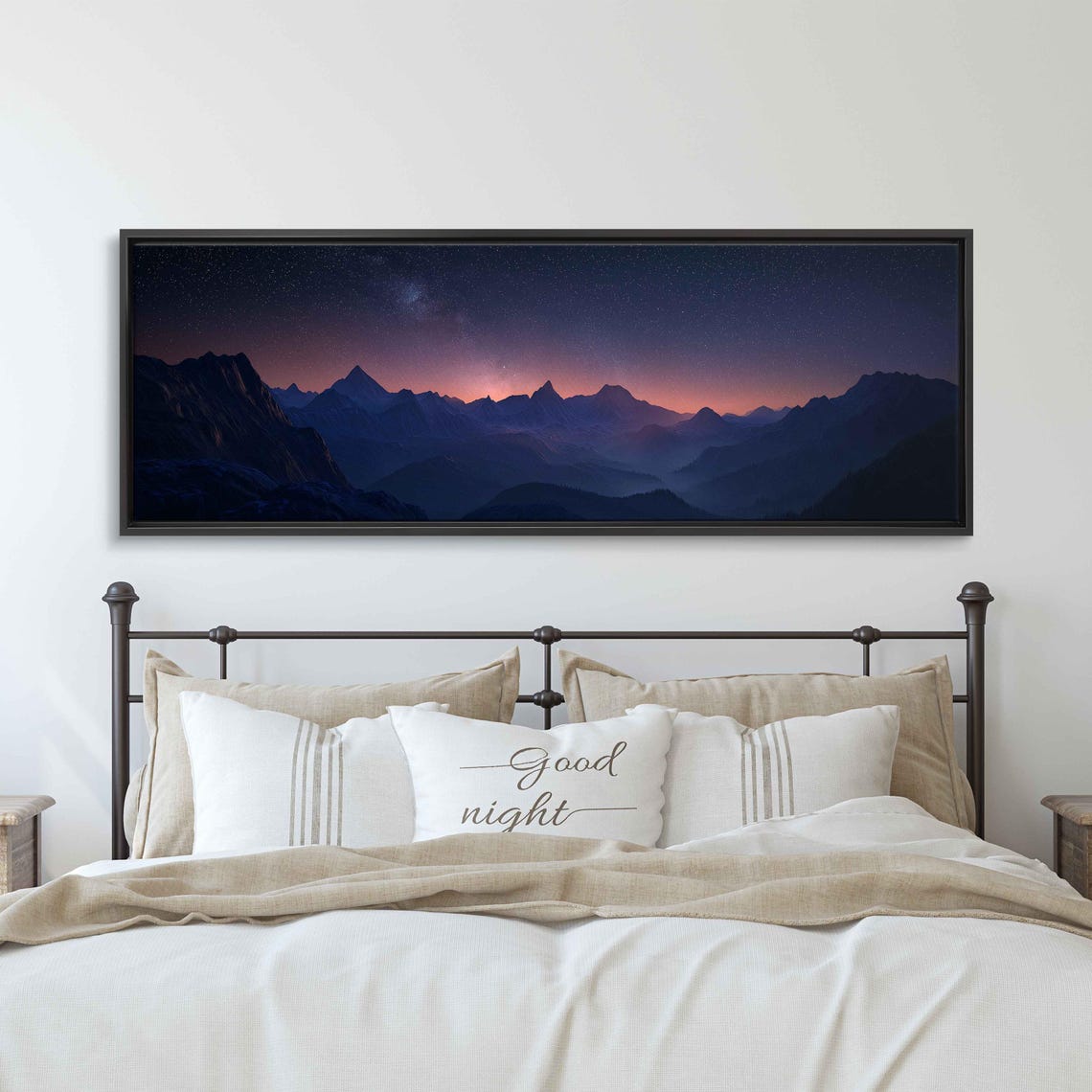 Starry Night Sky Over Rugged Mountain Terrain Wall Art Print Nature Photo Dramatic Sky Ready To Hang