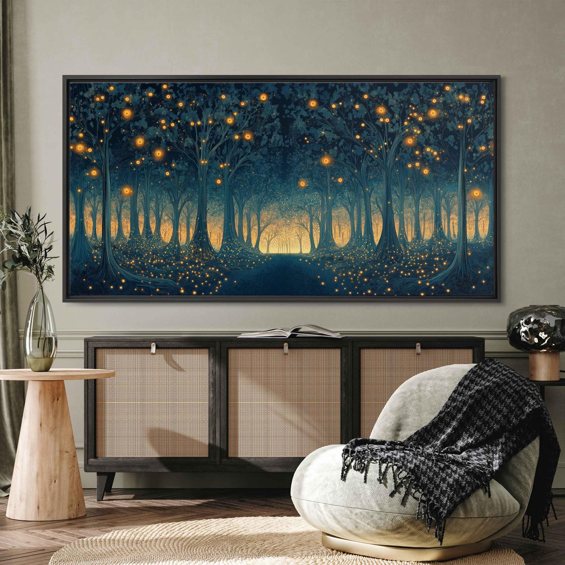 Magical Forest Glade Engulfed With Fireflies Wall Art Print Fantasy Nature Art Enchanted Trees Ready To Hang - Image 3