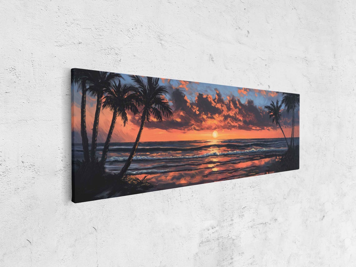Vintage Beach Sunset Wall Art Print Palm Trees Silhouette Warm Orange And Pink Hues - Image 3