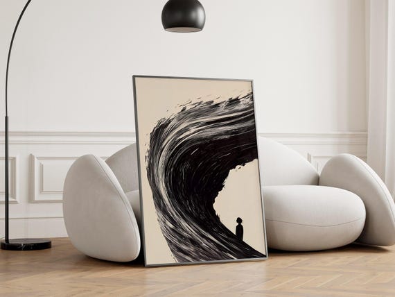 Wabi Sabi Wall Art Print Japandi Minimalist Poster Zen Abstract Brushstroke Painting Modern Home Decor Facing The Flow