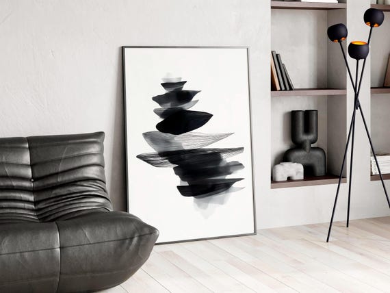 Stacked Black Ink Stone Layers Zen Japandi Wabi Sabi Art Poster
