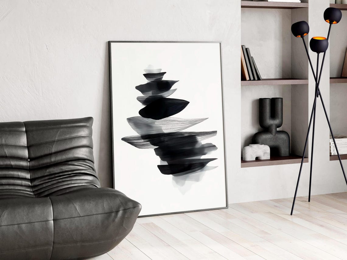 Stacked Black Ink Stone Layers Zen Japandi Wabi Sabi Art Poster