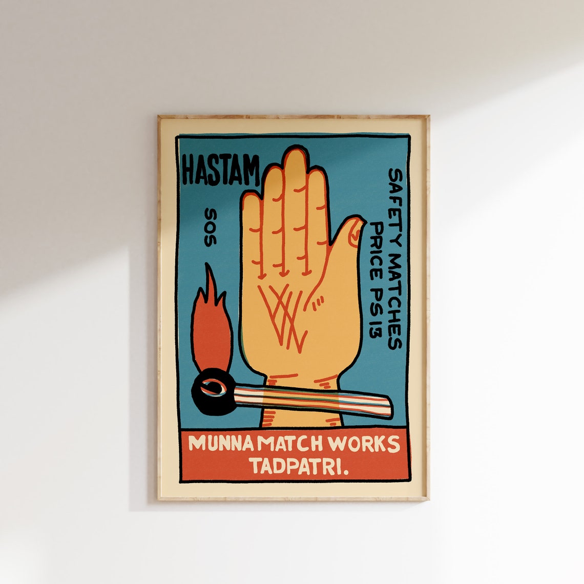 Hastam Safety Matches Hand Flame Retro Indian Matchbox Art Poster