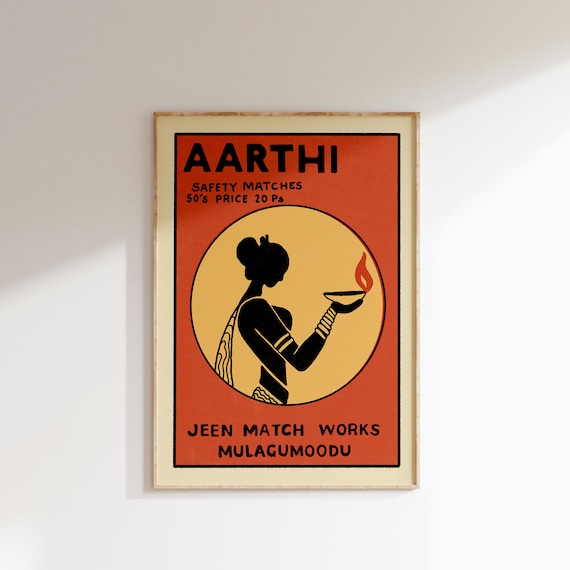 Retro Indian Matchbox Poster Aarthi Vintage Matchbox Poster Colorful Art Poster Vintage India Art Maximalist Wall Art Matchbox Art