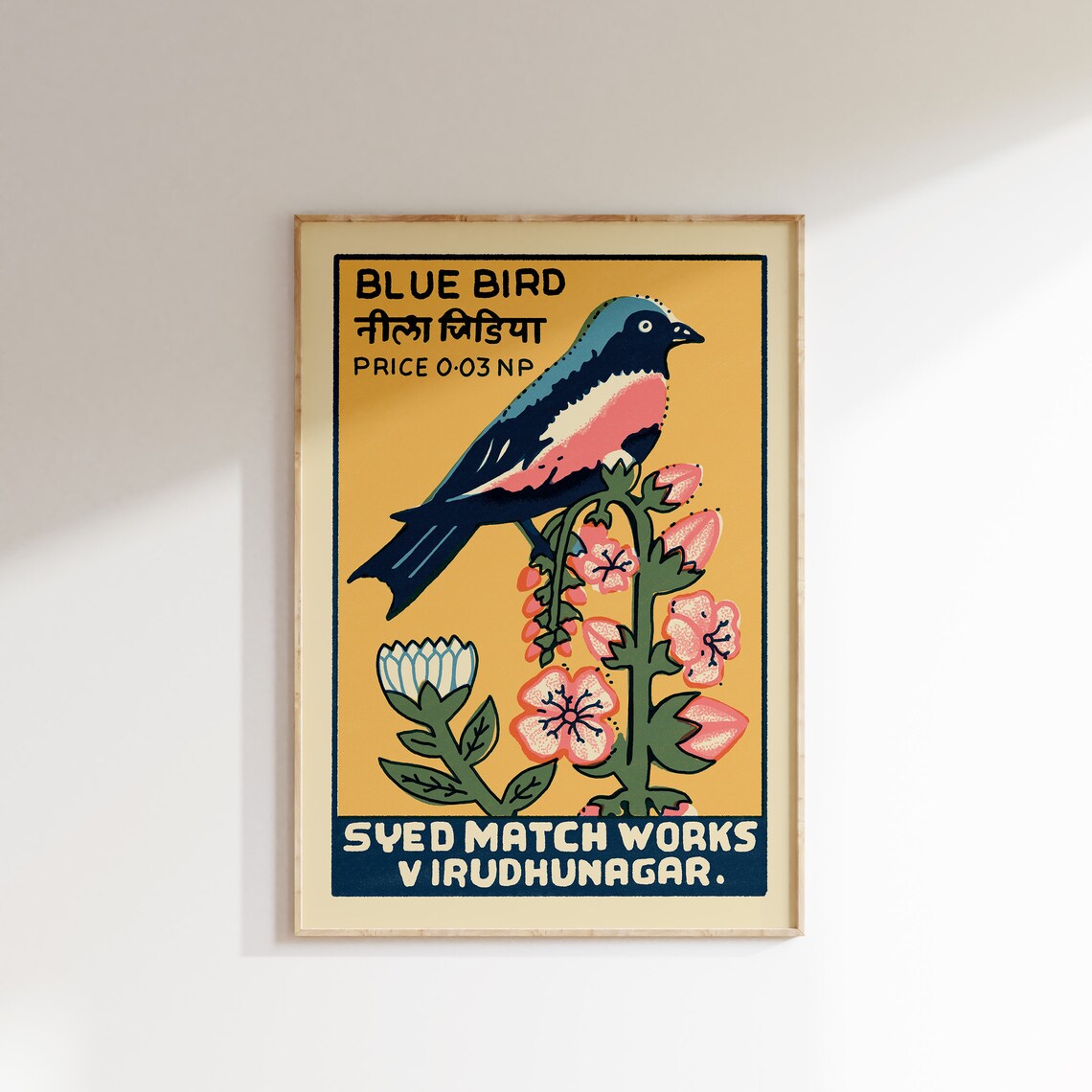 Retro Indian Matchbox Bird Vintage Art Print