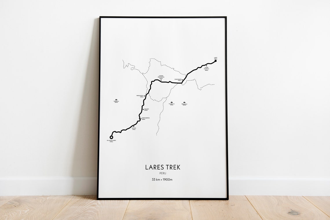 Lares Trek Peru 33 km Hiking Route Map Minimalist Trail Poster