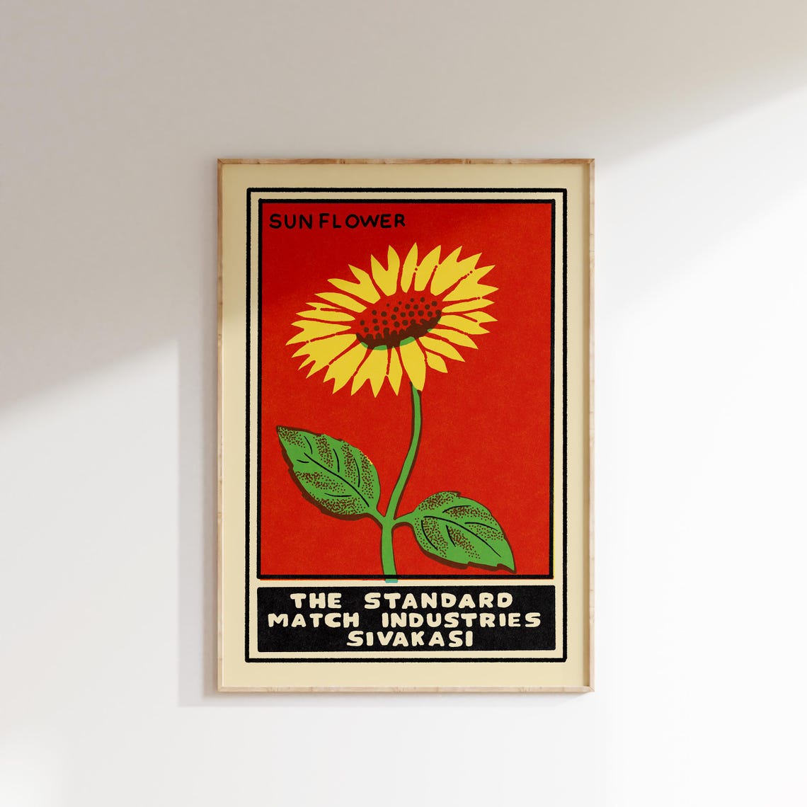 Sun Flower Retro Indian Matchbox Label Botanical Floral Art Poster