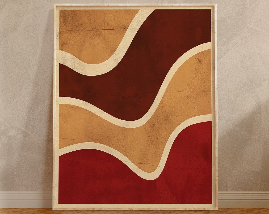 Terracotta Wavy Lines Mid Century Abstract Wall Decor Poster - Image 3