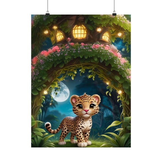 Whimsical Leopard Art Print, Nursery Wall Decor