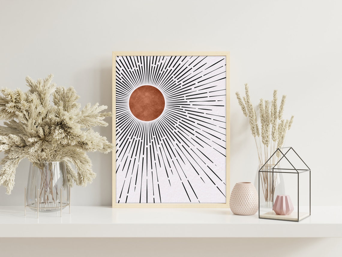Terracotta Sunburst Line Art Mid Century Modern Minimal Poster - Image 2