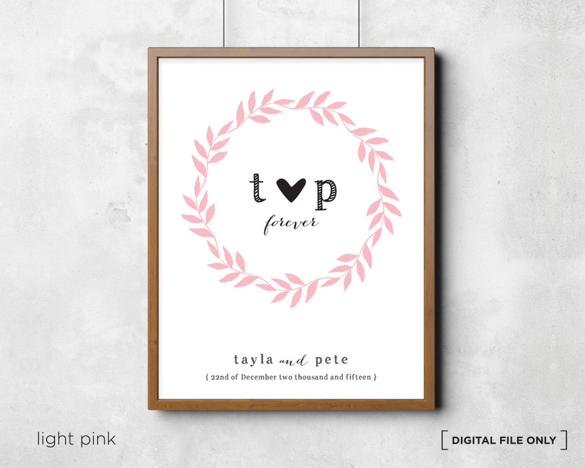 Personalized Wedding Love Heart Wreath Couple Names Date Poster - Image 2
