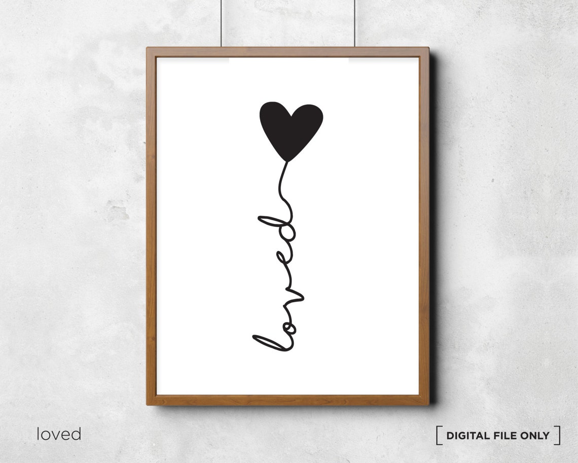 Love Heart Balloon Line Art Minimalist Nursery Decor Wall Art