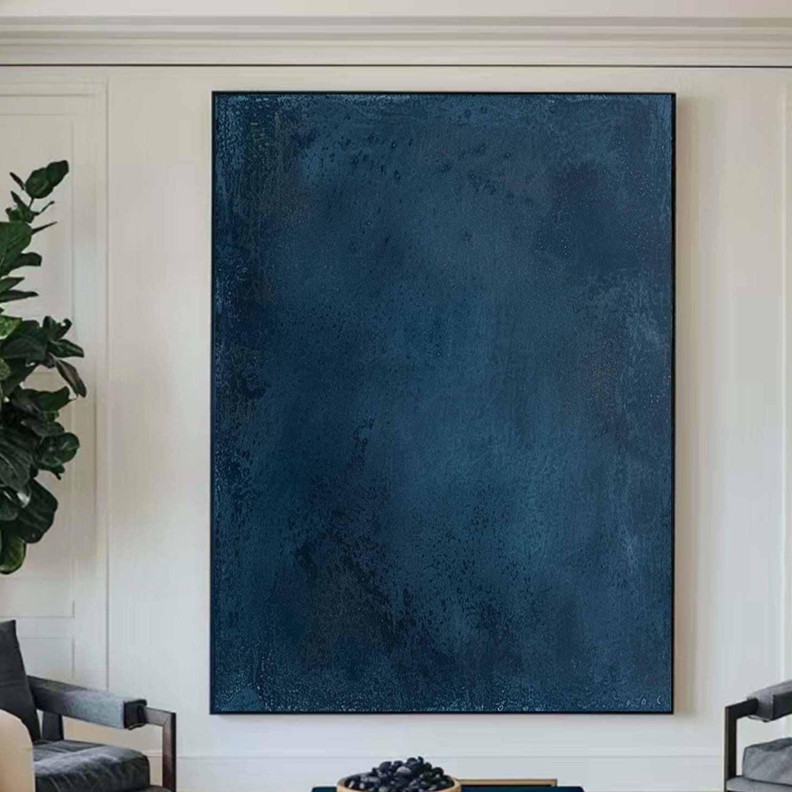 Midnight Navy Blue Minimalist Abstract Texture Large Canvas Poster - Image 5